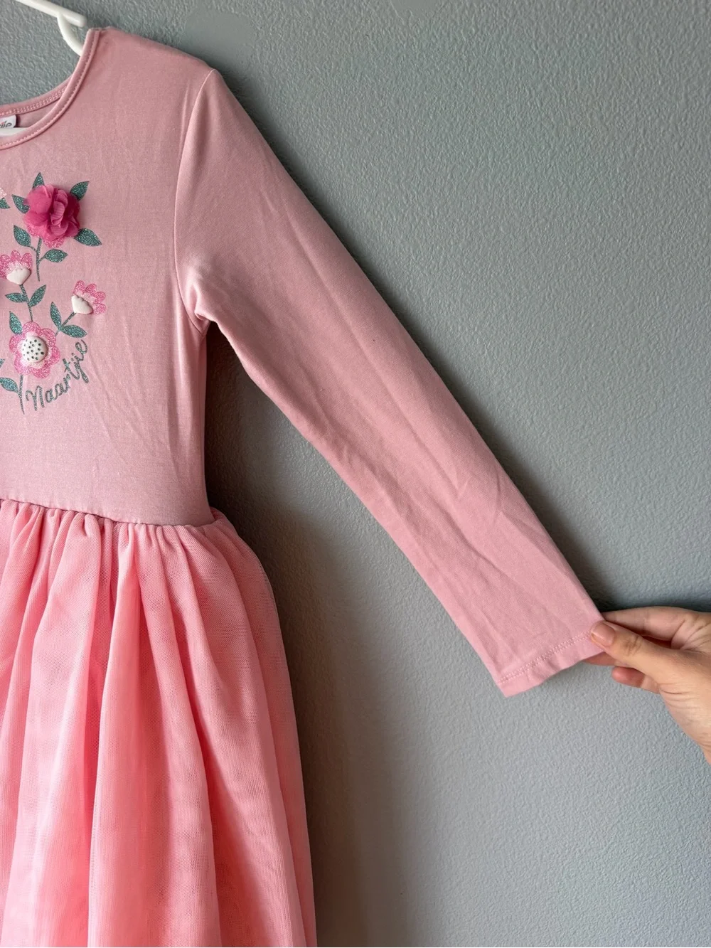 Naartjie pink floral tulle skirt long sleeve dress Girls’ size 7/8